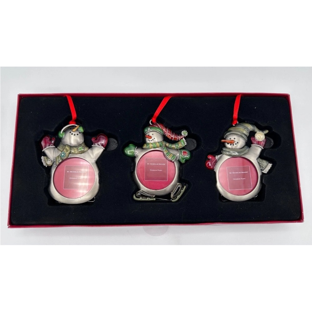 50%offw❤️ Set of 3 Snowman Picture Frame Ornaments-Silver Toned in Box